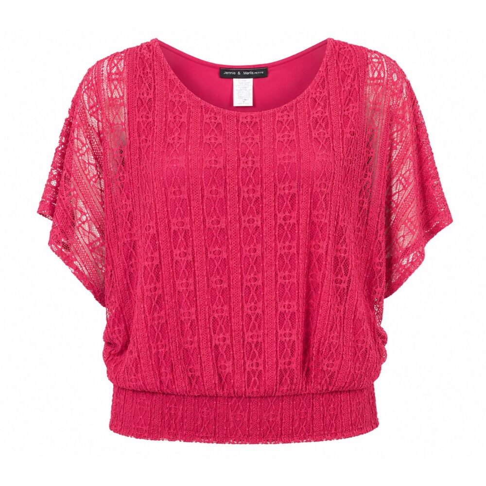 Jennie & Marlis Petite Pink Lace Overlay Blouse Women's PL